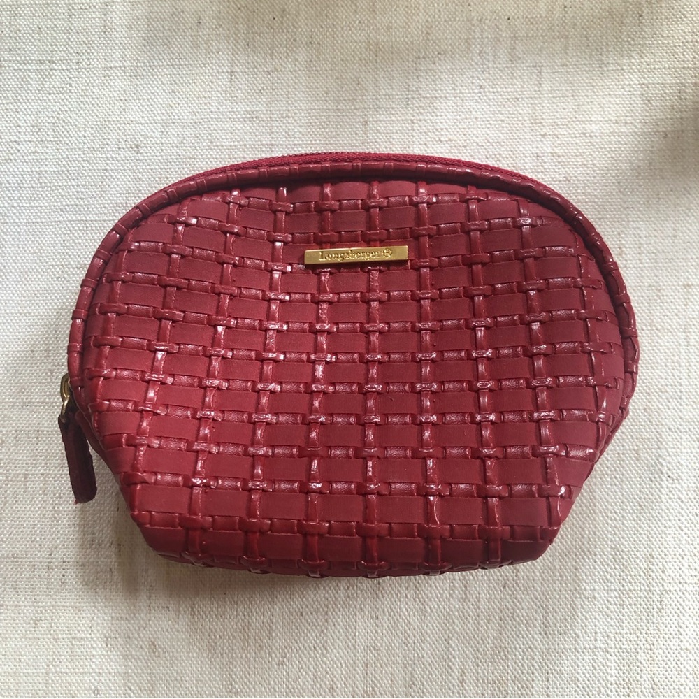 Longaberger Homestead small red woven look zip top wallet with attached mirror